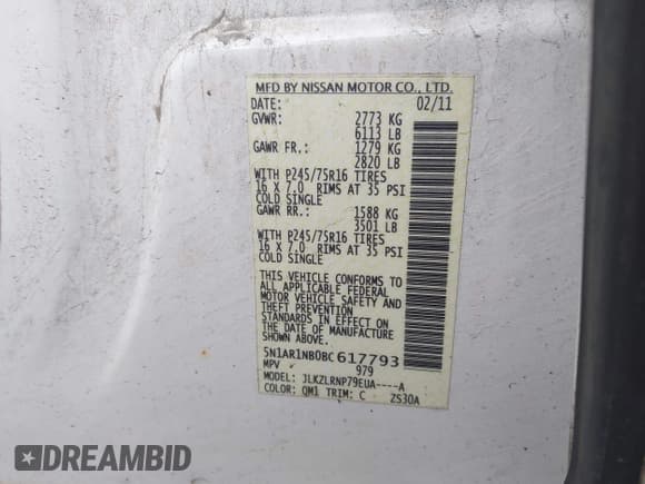 ✅ 2011 Nissan Pathfinder Silver • VIN: 5N1AR1NB0BC617793 • Lot: 43831261. Listed on IAAI with 166,614 mi. Free auction sales archive from the USA and detailed vehicle history report at DreamBid. Image 9.