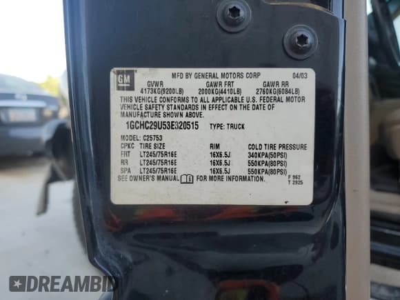 ✅ 2003 Chevrolet Silverado 2500HD LS • VIN: 1GCHC29U53E320515 • Lot: 52513575. Listed on Copart with 194,888 mi. Free auction sales archive from the USA and detailed vehicle history report at DreamBid. Image 12.