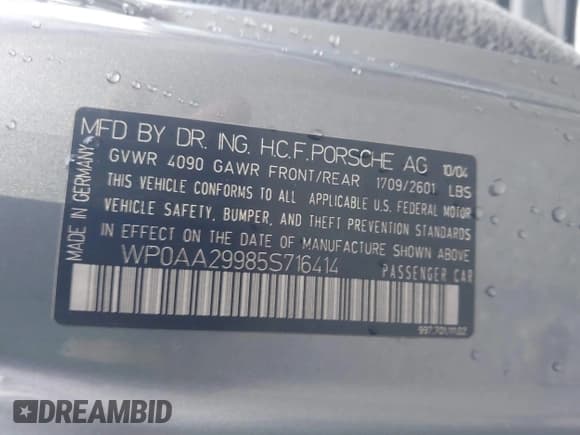 ✅ 2005 Porsche 911 Carrera 997 • VIN: WP0AA29985S716414 • Lot: 43590187. Wystawiony na IAAI z przebiegiem 117 108 mil. Bezpłatny archiwum sprzedaży aukcyjnych z USA i szczegółowy raport historii pojazdu na DreamBid. Zdjęcie 9.