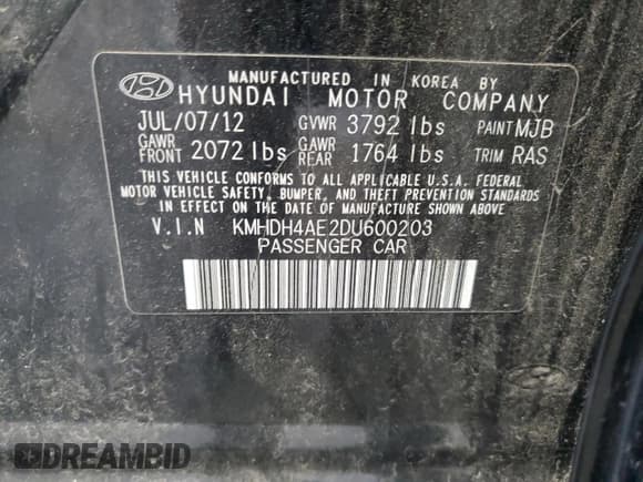 ✅ 2013 Hyundai Elantra GLS • VIN: KMHDH4AE2DU600203 • Lot: 91473325. Listed on Copart with 135,844 mi. Free auction sales archive from the USA and detailed vehicle history report at DreamBid. Image 12.
