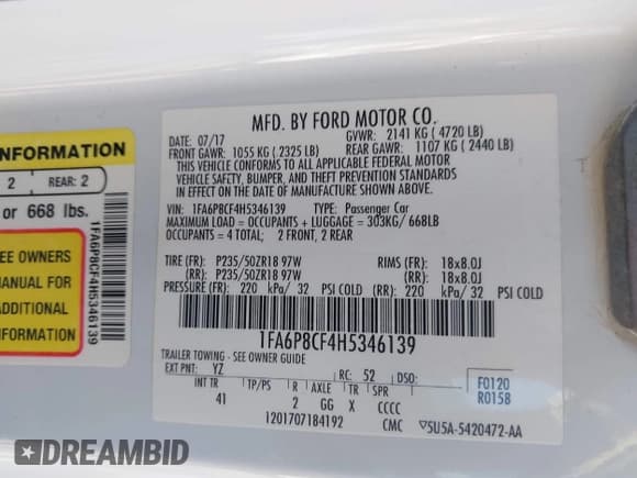 ✅ 2017 Ford Mustang GT • VIN: 1FA6P8CF4H5346139 • Lot: 43307564. Listed on IAAI with 79,153 mi. Free auction sales archive from the USA and detailed vehicle history report at DreamBid. Image 9.