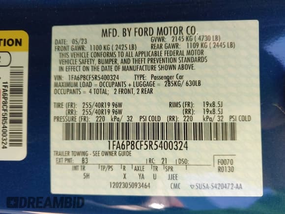 ✅ 2024 Ford Mustang GT Premium • VIN: 1FA6P8CF5R5400324 • Lot: 43446735. Listed on IAAI with 14,391 mi. Free auction sales archive from the USA and detailed vehicle history report at DreamBid. Image 9.