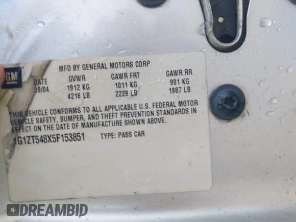 ✅ 2005 Chevrolet Malibu LS • VIN: 1G1ZT548X5F153851 • Lot: 43556340. Listed on IAAI with 215,130 mi. Free auction sales archive from the USA and detailed vehicle history report at DreamBid. Image 9.