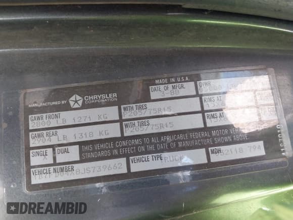 ✅ 1988 Dodge D/W 100 • VIN: 1B7FD04X8JS739662 • Lot: 42691327. Listed on IAAI with 16,355 mi. Free auction sales archive from the USA and detailed vehicle history report at DreamBid. Image 9.