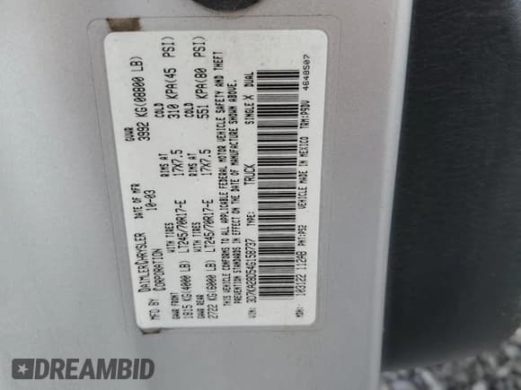 ✅ 2004 Dodge 2500 ST • VIN: 3D7KA28D54G158737 • Lot: 48413295. Wystawiony na Copart z przebiegiem 179 401 mil. Bezpłatny archiwum sprzedaży aukcyjnych z USA i szczegółowy raport historii pojazdu na DreamBid. Zdjęcie 14.