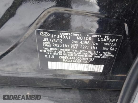 ✅ 2012 Hyundai Sonata Hybrid • VIN: KMHEC4A45CA043197 • Lot: 41611904. Listed on IAAI with 178,902 mi. Free auction sales archive from the USA and detailed vehicle history report at DreamBid. Image 9.