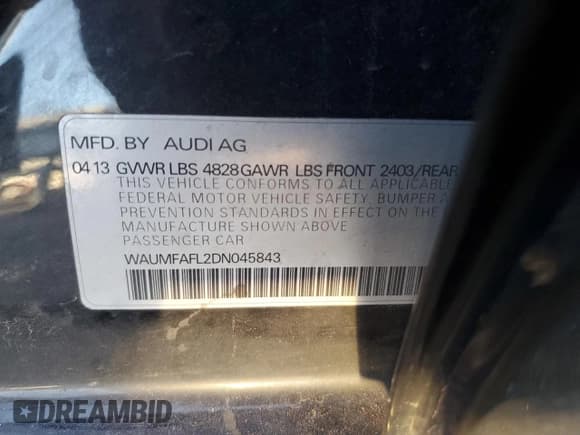 ✅ 2013 Audi A4 Prestige • VIN: WAUMFAFL2DN045843 • Lot: 69227774. Listed on Copart with 145,776 mi. Free auction sales archive from the USA and detailed vehicle history report at DreamBid. Image 13.