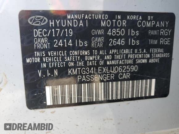 ✅ 2020 Genesis G70 3.3T • VIN: KMTG34LEXLU062590 • Lot: 64722185. Listed on Copart with 62,554 mi. Free auction sales archive from the USA and detailed vehicle history report at DreamBid. Image 13.