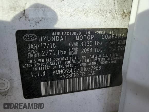 2018 Hyundai Ioniq Blue z VIN KMHC65LC7JU077968, wystawiony jako Copart lot #77628534 z przebiegiem 61 031 mil mil oraz Szkoda całkowita • Salvage title. Historia ofert i sprzedaży dostępna na DreamBid. Obrazek 13.