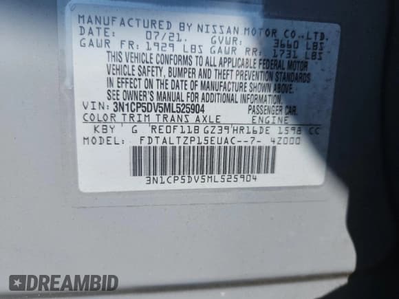 ✅ 2021 Nissan Kicks SR • VIN: 3N1CP5DV5ML525904 • Lot: 81219765. Listed on Copart with 45,978 mi. Free auction sales archive from the USA and detailed vehicle history report at DreamBid. Image 13.