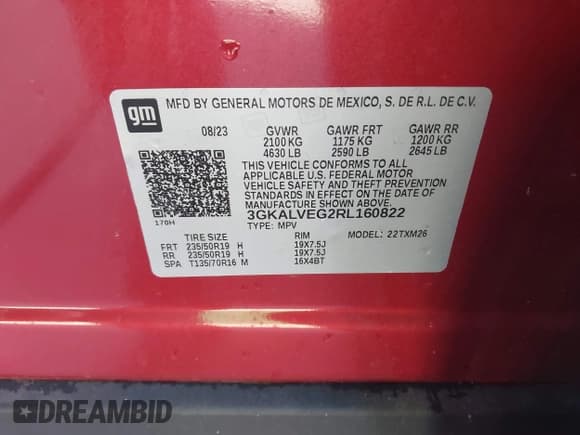 ✅ 2024 GMC Terrain SLT • VIN: 3GKALVEG2RL160822 • Лот: 43636419. Опубликован ранее на IAAI с пробегом 31 788 миль. Бесплатный доступ к архиву аукционных продаж из США и подробный отчёт об истории автомобиля на DreamBid. Изображение 9.