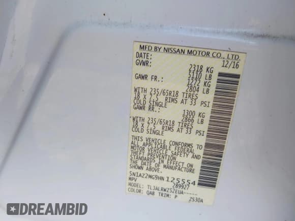 ✅ 2017 Nissan Murano Platinum • VIN: 5N1AZ2MG9HN125554 • Lot: 42689663. Listed on IAAI with 37,097 mi. Free auction sales archive from the USA and detailed vehicle history report at DreamBid. Image 9.