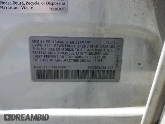 ✅ 2008 Volkswagen Passat Komfort • VIN: WVWLK73C48E036617 • Лот: 54848395. Опубликован ранее на Copart с пробегом 140 424 миль. Бесплатный доступ к архиву аукционных продаж из США и подробный отчёт об истории автомобиля на DreamBid. Изображение 12.