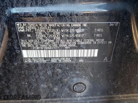 ✅ 2017 Toyota RAV4 LE • VIN: 2T3BFREV6HW641077 • Lot: 89713445. Wystawiony na Copart z przebiegiem Nie podano. Bezpłatny archiwum sprzedaży aukcyjnych z USA i szczegółowy raport historii pojazdu na DreamBid. Zdjęcie 13.