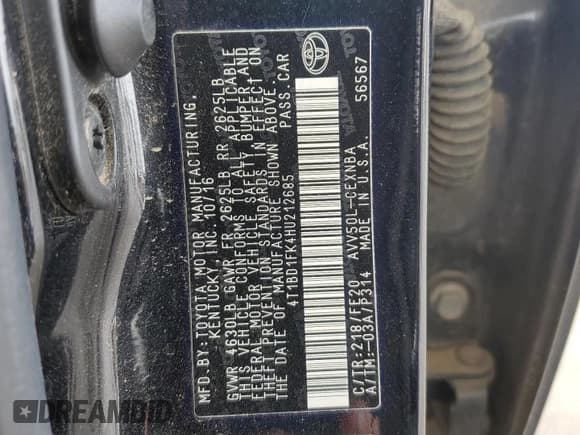 ✅ 2017 Toyota Camry Hybrid LE • VIN: 4T1BD1FK4HU212685 • Lot: 81748875. Listed on Copart with 194,096 mi. Free auction sales archive from the USA and detailed vehicle history report at DreamBid. Image 12.