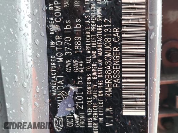 ✅ 2021 Hyundai Venue SE • VIN: KMHRB8A30MU081312 • Lot: 44608585. Listed on Copart with 62,908 mi. Free auction sales archive from the USA and detailed vehicle history report at DreamBid. Image 13.