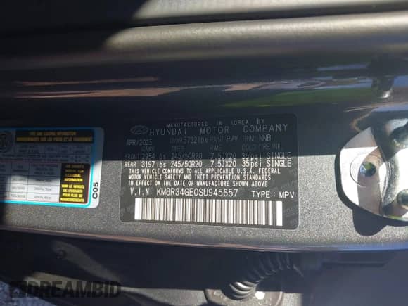 2025 Hyundai Palisade XRT z VIN KM8R34GE0SU945657, wystawiony jako IAAI lot #43298136 z przebiegiem 1 334 mil mil oraz . Historia ofert i sprzedaży dostępna na DreamBid. Obrazek 9.