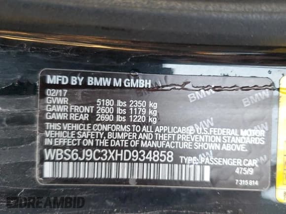 ✅ 2017 BMW M6 • VIN: WBS6J9C3XHD934858 • Lot: 73714104. Listed on Copart with Not provided. Free auction sales archive from the USA and detailed vehicle history report at DreamBid. Image 12.