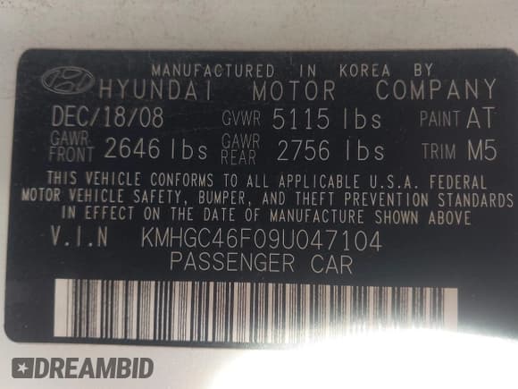 ✅ 2009 Hyundai Genesis • VIN: KMHGC46F09U047104 • Лот: 43701541. Опубликован ранее на IAAI с пробегом 222 231 миль. Бесплатный доступ к архиву аукционных продаж из США и подробный отчёт об истории автомобиля на DreamBid. Изображение 9.