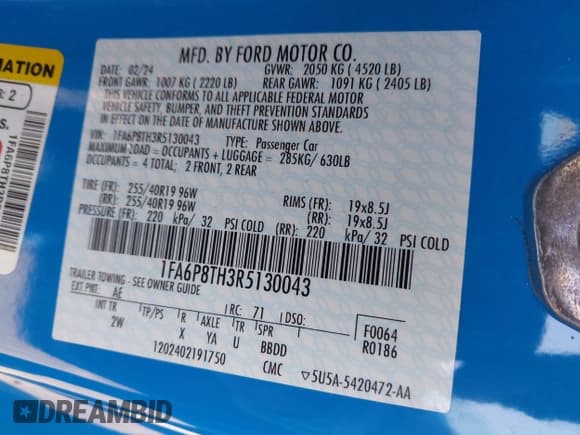 ✅ 2024 Ford Mustang EcoBoost Premium • VIN: 1FA6P8TH3R5130043 • Лот: 43101083. Опубликован ранее на IAAI с пробегом 15 517 миль. Бесплатный доступ к архиву аукционных продаж из США и подробный отчёт об истории автомобиля на DreamBid. Изображение 9.