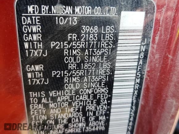 ✅ 2014 Nissan Juke SL • VIN: JN8AF5MRXET354496 • Lot: 70351765. Listed on Copart with 114,438 mi. Free auction sales archive from the USA and detailed vehicle history report at DreamBid. Image 13.