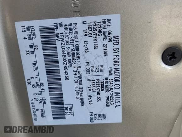 1999 Ford Explorer XLT with VIN 1FMZU34E0XZB84358, listed as a Copart auction lot 82398575 with 166,440 mi miles and Salvage title. Bid and sale history available at DreamBid. Image 13.