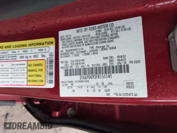 ✅ 2015 Ford Fusion Titanium • VIN: 3FA6P0K93FR151141 • Lot: 43141345. Wystawiony na IAAI z przebiegiem 152 446 mil. Bezpłatny archiwum sprzedaży aukcyjnych z USA i szczegółowy raport historii pojazdu na DreamBid. Zdjęcie 9.