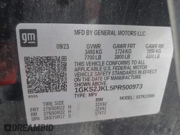 ✅ 2023 GMC Yukon XL Denali • VIN: 1GKS2JKL5PR500973 • Lot: 41687092. Listed on IAAI with 45,842 mi. Free auction sales archive from the USA and detailed vehicle history report at DreamBid. Image 9.