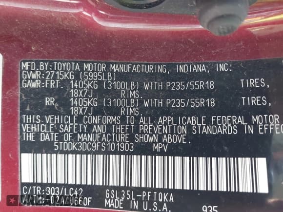 ✅ 2015 Toyota Sienna Limited • VIN: 5TDDK3DC9FS101903 • Lot: 43180590. Listed on IAAI with 151,869 mi. Free auction sales archive from the USA and detailed vehicle history report at DreamBid. Image 9.