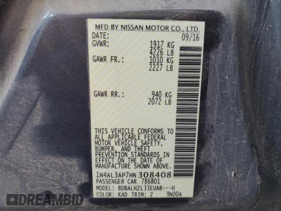 ✅ 2017 Nissan Altima S • VIN: 1N4AL3AP7HN308408 • Lot: 82729125. Wystawiony na Copart z przebiegiem 133 465 mil. Bezpłatny archiwum sprzedaży aukcyjnych z USA i szczegółowy raport historii pojazdu na DreamBid. Zdjęcie 12.