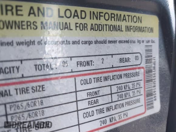 ✅ 2005 Ford F-150 XLT • VIN: 1FTPW12525FB16249 • Lot: 42040712. Listed on IAAI with 258,539 mi. Free auction sales archive from the USA and detailed vehicle history report at DreamBid. Image 9.