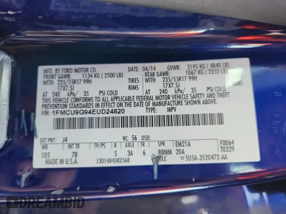 ✅ 2014 Ford Escape SE • VIN: 1FMCU9G94EUD24820 • Лот: 91431775. Опубликован ранее на Copart с пробегом 226 331 миль. Бесплатный доступ к архиву аукционных продаж из США и подробный отчёт об истории автомобиля на DreamBid. Изображение 13.