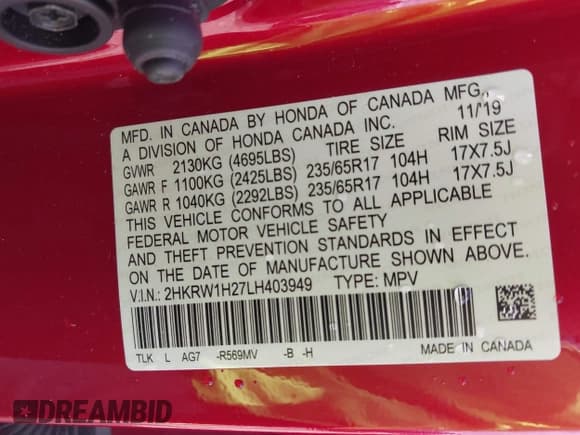 ✅ 2020 Honda CR-V LX • VIN: 2HKRW1H27LH403949 • Лот: 43276572. Опубликован ранее на IAAI с пробегом 14 973 миль. Бесплатный доступ к архиву аукционных продаж из США и подробный отчёт об истории автомобиля на DreamBid. Изображение 9.