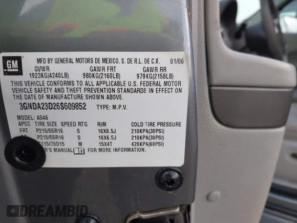 ✅ 2006 Chevrolet HHR LT • VIN: 3GNDA23D26S609852 • Lot: 41914789. Listed on IAAI with 122,564 mi. Free auction sales archive from the USA and detailed vehicle history report at DreamBid. Image 9.