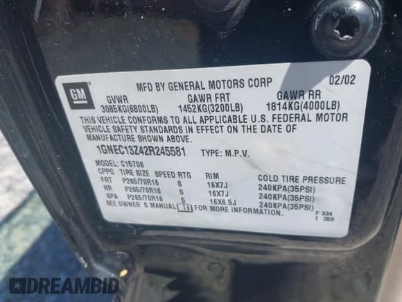 ✅ 2002 Chevrolet Tahoe LT • VIN: 1GNEC13Z42R245581 • Lot: 41810788. Listed on IAAI with 228,166 mi. Free auction sales archive from the USA and detailed vehicle history report at DreamBid. Image 9.