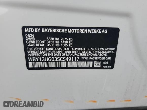 ✅ 2025 BMW i5 • VIN: WBY13HG03SCS49117 • Lot: 62116085. Listed on Copart with 1,803 mi. Free auction sales archive from the USA and detailed vehicle history report at DreamBid. Image 13.