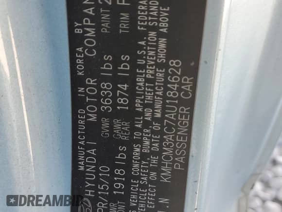 2010 Hyundai Accent GS with VIN KMHCM3AC7AU184628, listed as a Copart auction lot 75570754 with 152,295 mi miles and Salvage title. Bid and sale history available at DreamBid. Image 14.