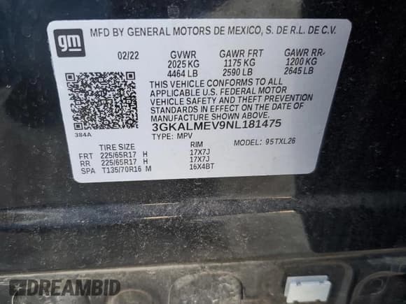 ✅ 2022 GMC Terrain SLE • VIN: 3GKALMEV9NL181475 • Lot: 84365765. Listed on Copart with 76,296 mi. Free auction sales archive from the USA and detailed vehicle history report at DreamBid. Image 13.