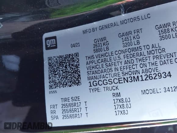 ✅ 2021 Chevrolet Colorado 2WD LT • VIN: 1GCGSCEN3M1262934 • Lot: 41728856. Listed on IAAI with 103,758 mi. Free auction sales archive from the USA and detailed vehicle history report at DreamBid. Image 9.