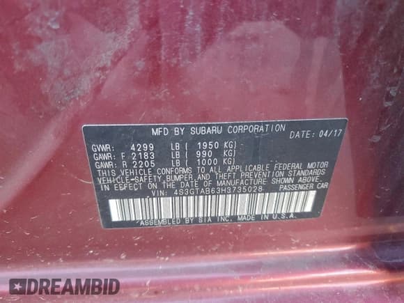 ✅ 2017 Subaru Impreza Premium • VIN: 4S3GTAB63H3735028 • Lot: 92723945. Wystawiony na Copart z przebiegiem 195 233 mil. Bezpłatny archiwum sprzedaży aukcyjnych z USA i szczegółowy raport historii pojazdu na DreamBid. Zdjęcie 12.