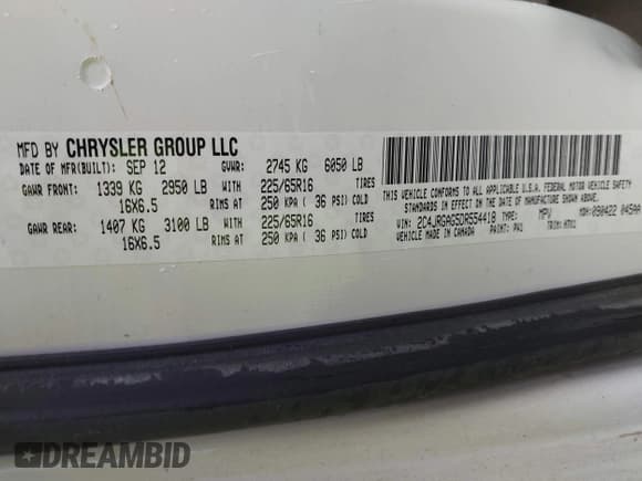 ✅ 2013 Ram Cargo Van Tradesman • VIN: 2C4JRGAG5DR554418 • Lot: 42314869. Listed on IAAI with 210,743 mi. Free auction sales archive from the USA and detailed vehicle history report at DreamBid. Image 9.