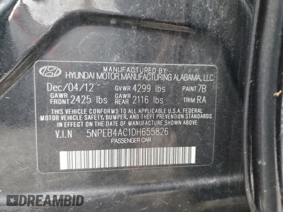 ✅ 2013 Hyundai Sonata GLS • VIN: 5NPEB4AC1DH655826 • Lot: 64220514. Listed on Copart with 111,073 mi. Free auction sales archive from the USA and detailed vehicle history report at DreamBid. Image 13.