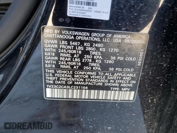 ✅ 2020 Volkswagen Atlas SE • VIN: 1V23C2CA3LC231156 • Lot: 77346114. Wystawiony na Copart z przebiegiem 53 206 mil. Bezpłatny archiwum sprzedaży aukcyjnych z USA i szczegółowy raport historii pojazdu na DreamBid. Zdjęcie 15.