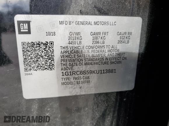 ✅ 2019 Chevrolet Volt LT • VIN: 1G1RC6S59KU113881 • Lot: 41834354. Wystawiony na Copart z przebiegiem 55 061 mil. Bezpłatny archiwum sprzedaży aukcyjnych z USA i szczegółowy raport historii pojazdu na DreamBid. Zdjęcie 12.