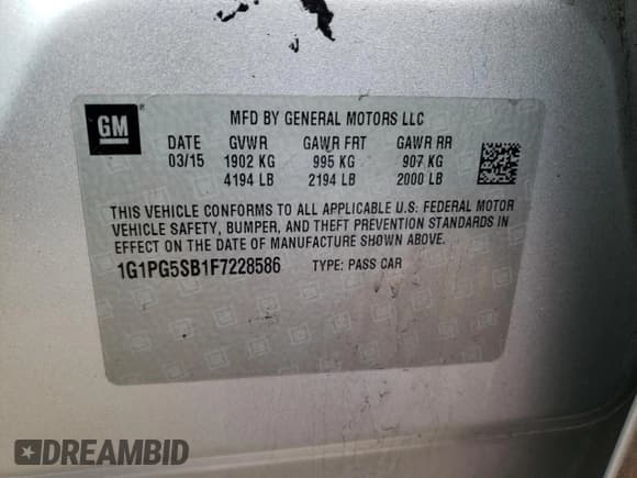 ✅ 2015 Chevrolet Cruze LTZ • VIN: 1G1PG5SB1F7228586 • Лот: 42331813. Опубликован ранее на Copart с пробегом 142 597 миль. Бесплатный доступ к архиву аукционных продаж из США и подробный отчёт об истории автомобиля на DreamBid. Изображение 12.