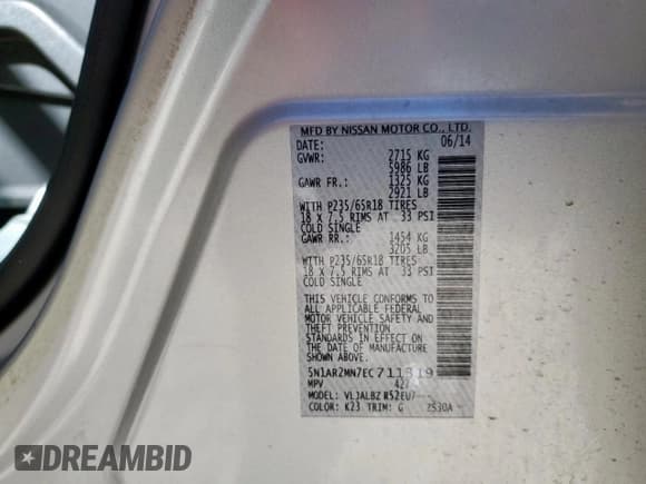 ✅ 2014 Nissan Pathfinder SL • VIN: 5N1AR2MN7EC711319 • Lot: 90654635. Listed on Copart with 132,767 mi. Free auction sales archive from the USA and detailed vehicle history report at DreamBid. Image 13.