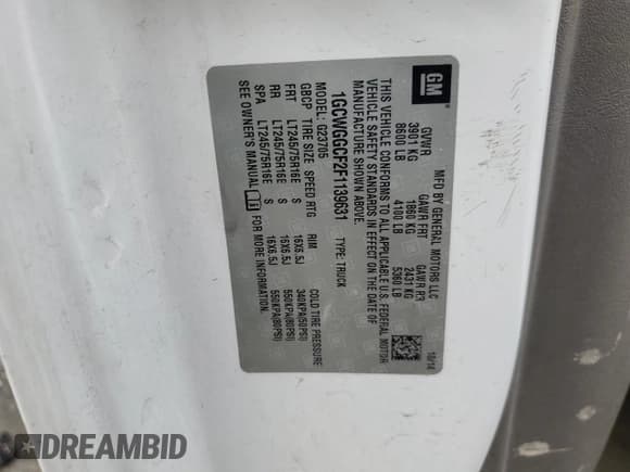 ✅ 2015 Chevrolet Express Cargo • VIN: 1GCWGGCF2F1139631 • Lot: 87158374. Listed on Copart with 202,457 mi. Free auction sales archive from the USA and detailed vehicle history report at DreamBid. Image 13.