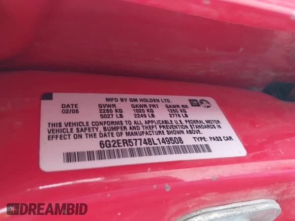 ✅ 2008 Pontiac G8 • VIN: 6G2ER57748L149508 • Lot: 42573195. Listed on IAAI with 188,691 mi. Free auction sales archive from the USA and detailed vehicle history report at DreamBid. Image 9.