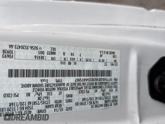 ✅ 2014 Ford Econoline Cargo Commercial • VIN: 1FTNS2EW3EDA97297 • Lot: 56185395. Listed on Copart with 167,805 mi. Free auction sales archive from the USA and detailed vehicle history report at DreamBid. Image 10.