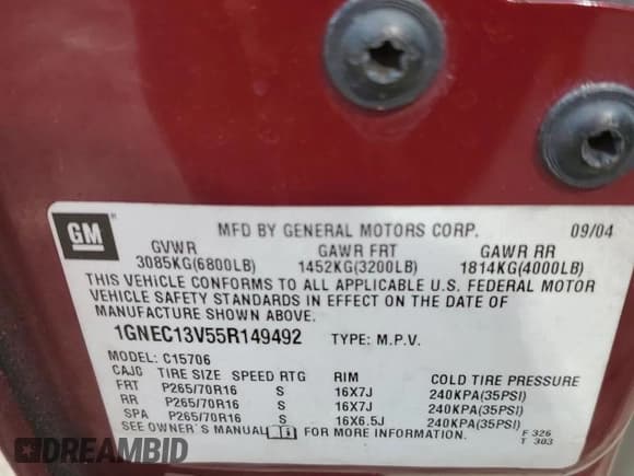 ✅ 2005 Chevrolet Tahoe LS • VIN: 1GNEC13V55R149492 • Lot: 85310935. Listed on Copart with 213,422 mi. Free auction sales archive from the USA and detailed vehicle history report at DreamBid. Image 13.